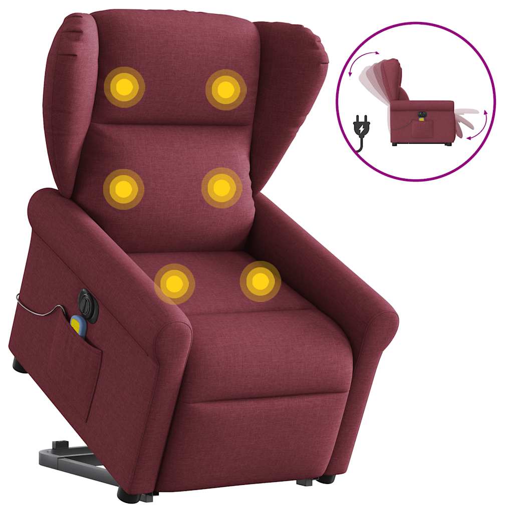 Fauteuil inclinable de massage électrique Rouge bordeaux Tissu Fauteuils vidaXL