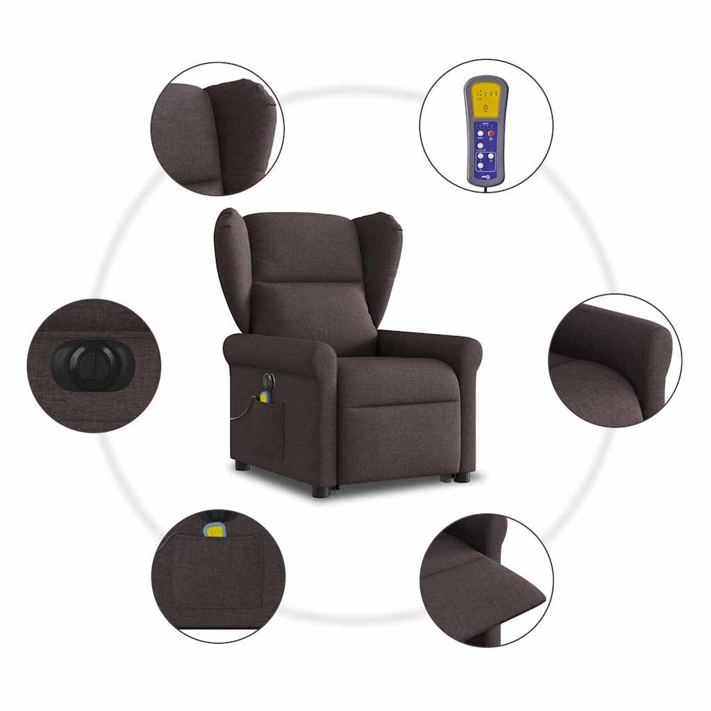 Fauteuil inclinable de massage électrique Marron foncé Tissu Fauteuils vidaXL