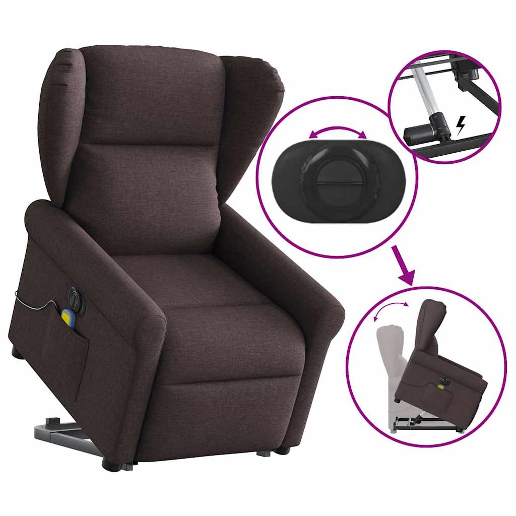 Fauteuil inclinable de massage électrique Marron foncé Tissu Fauteuils vidaXL