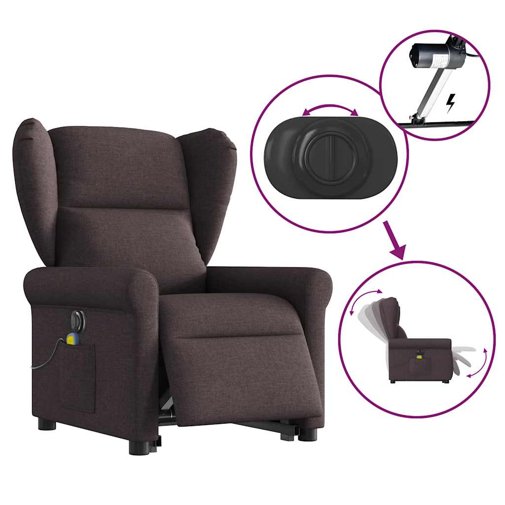 Fauteuil inclinable de massage électrique Marron foncé Tissu Fauteuils vidaXL