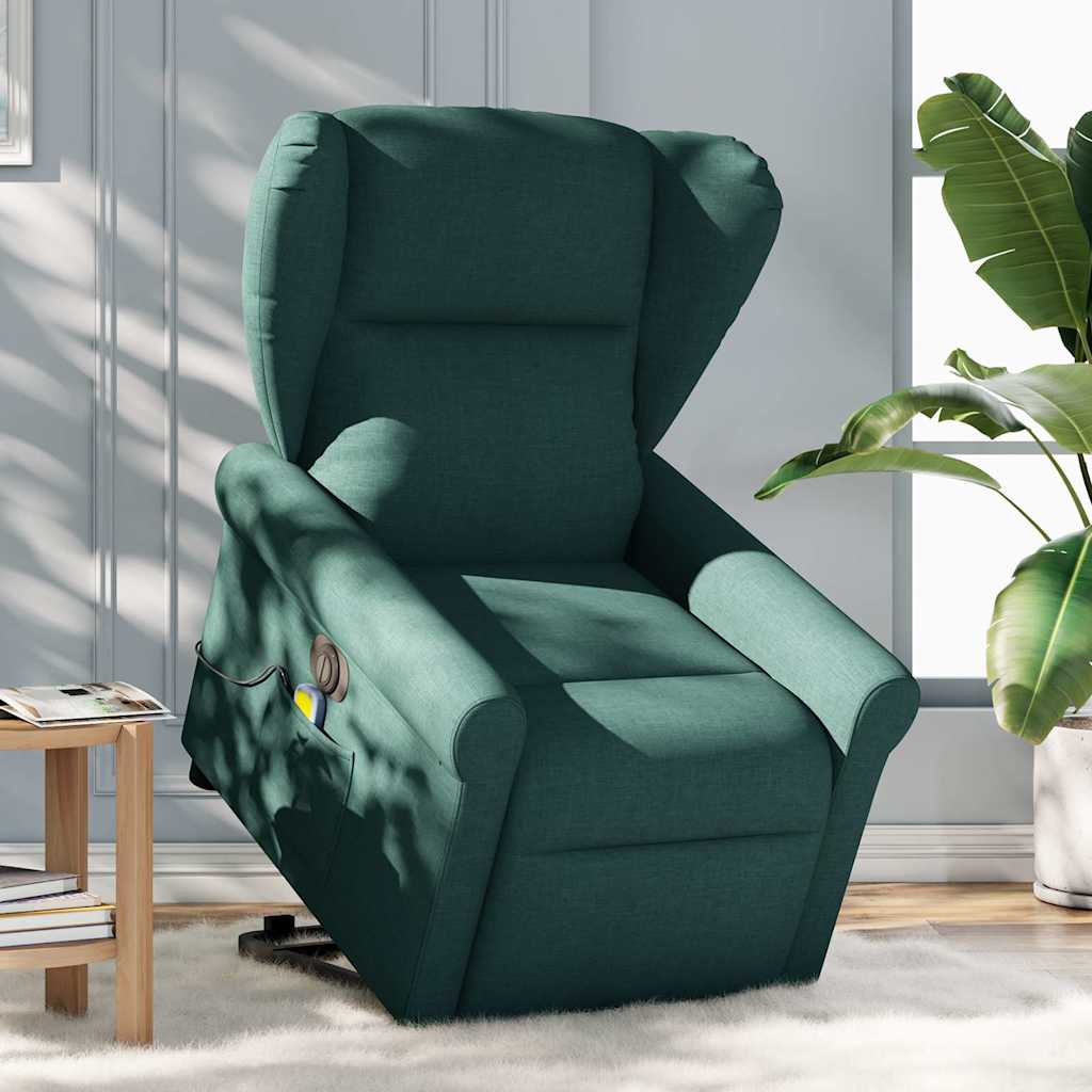 Fauteuil inclinable de massage électrique Vert foncé Tissu Fauteuils vidaXL