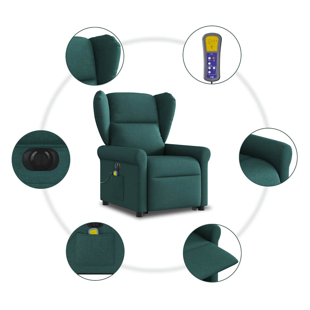 Fauteuil inclinable de massage électrique Vert foncé Tissu Fauteuils vidaXL