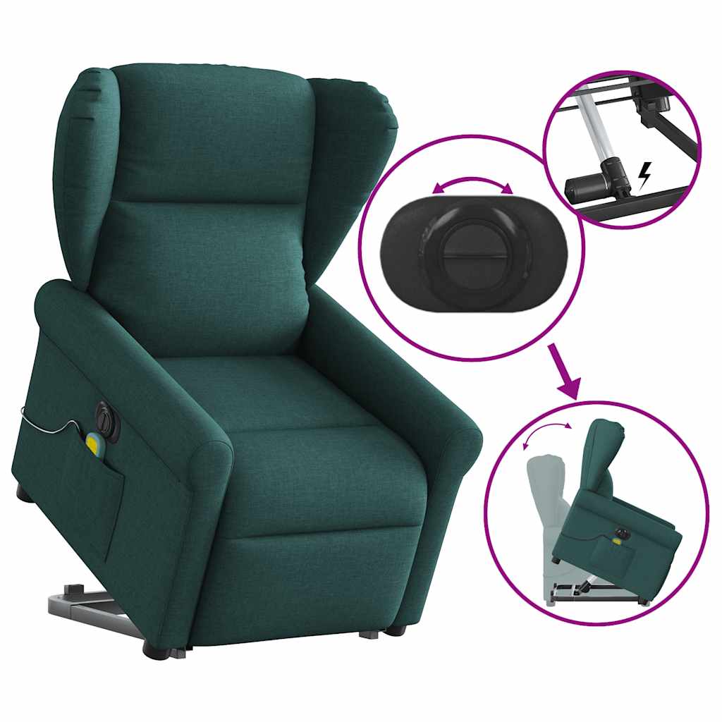 Fauteuil inclinable de massage électrique Vert foncé Tissu Fauteuils vidaXL