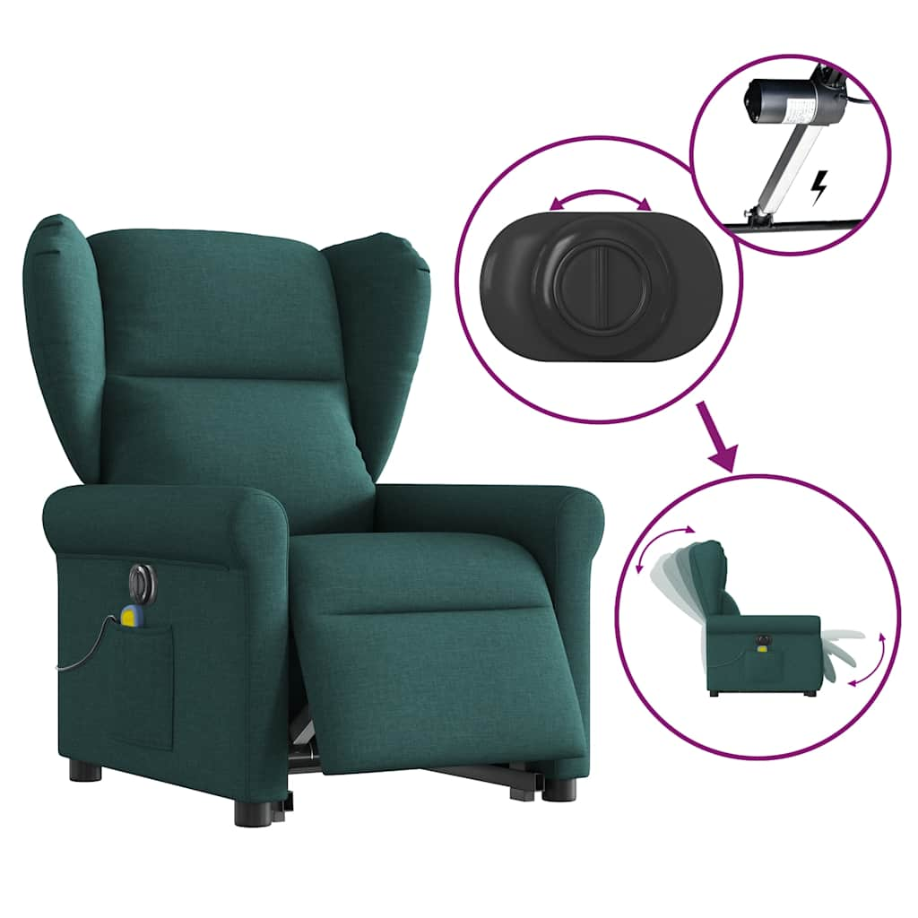 Fauteuil inclinable de massage électrique Vert foncé Tissu Fauteuils vidaXL