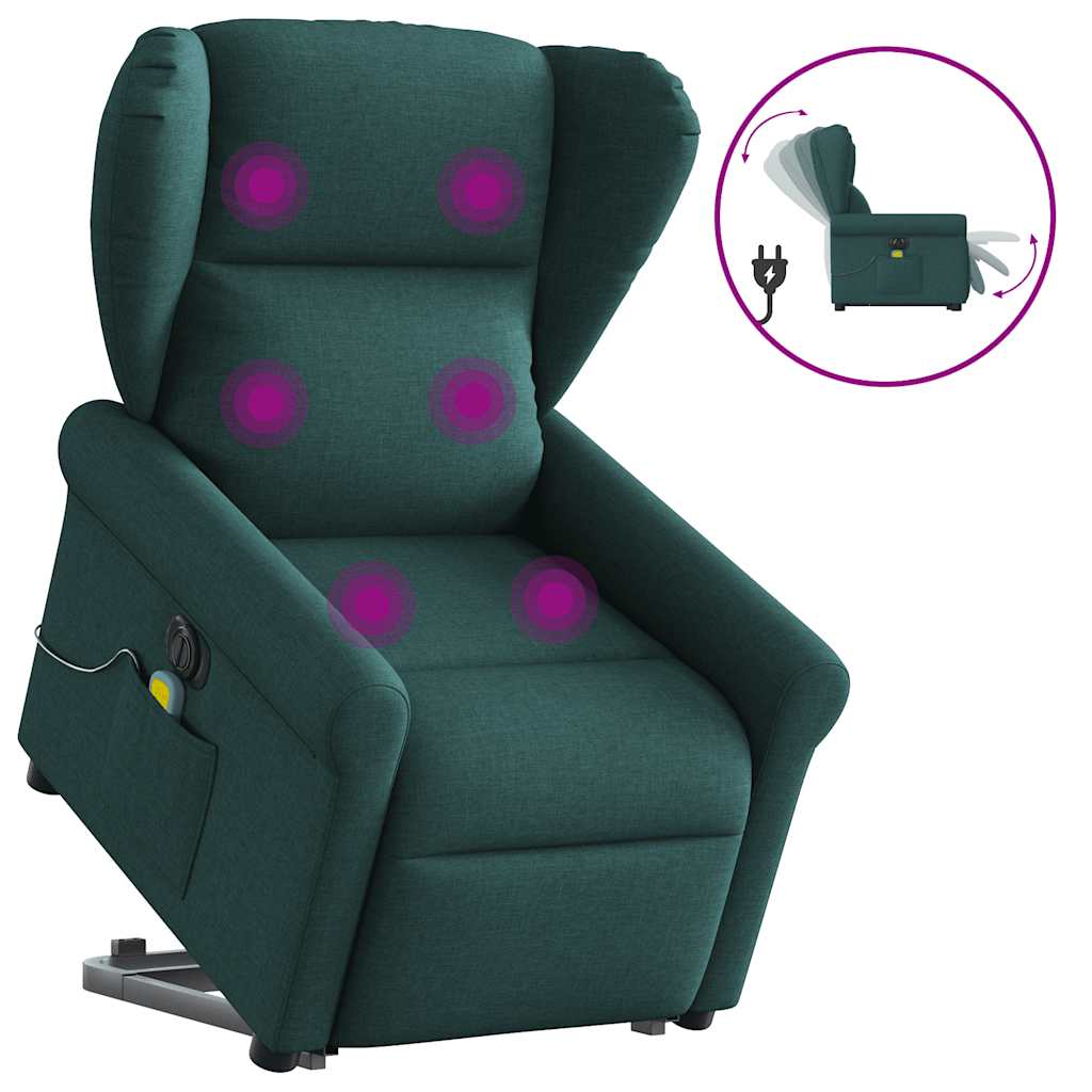 Fauteuil inclinable de massage électrique Vert foncé Tissu Fauteuils vidaXL