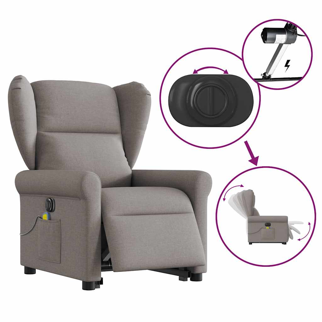 Fauteuil inclinable de massage électrique Taupe Tissu Fauteuils vidaXL