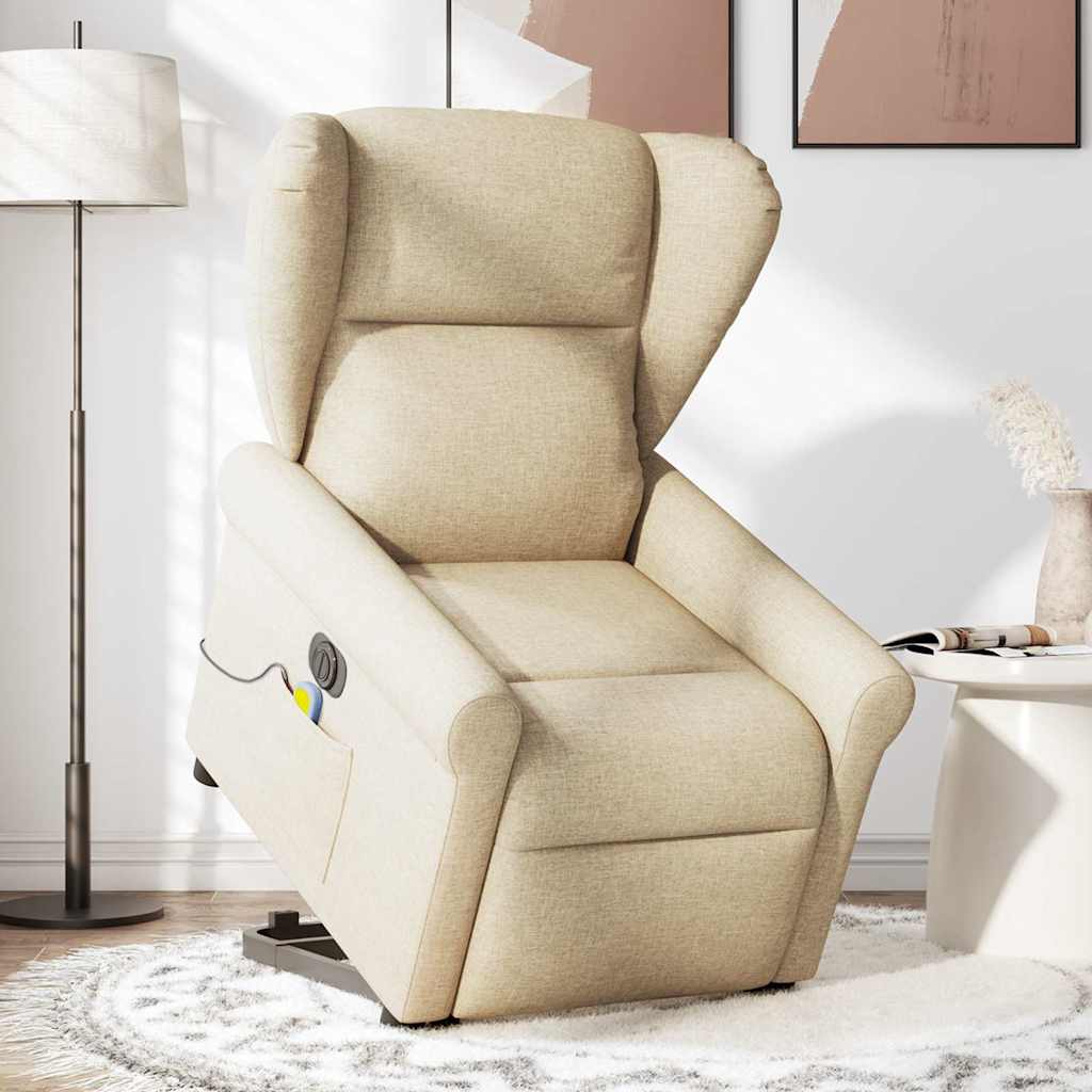 Fauteuil inclinable de massage électrique Crème Tissu Fauteuils vidaXL