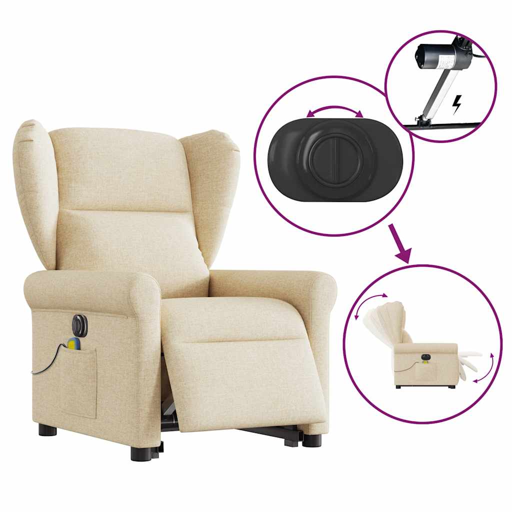 Fauteuil inclinable de massage électrique Crème Tissu Fauteuils vidaXL