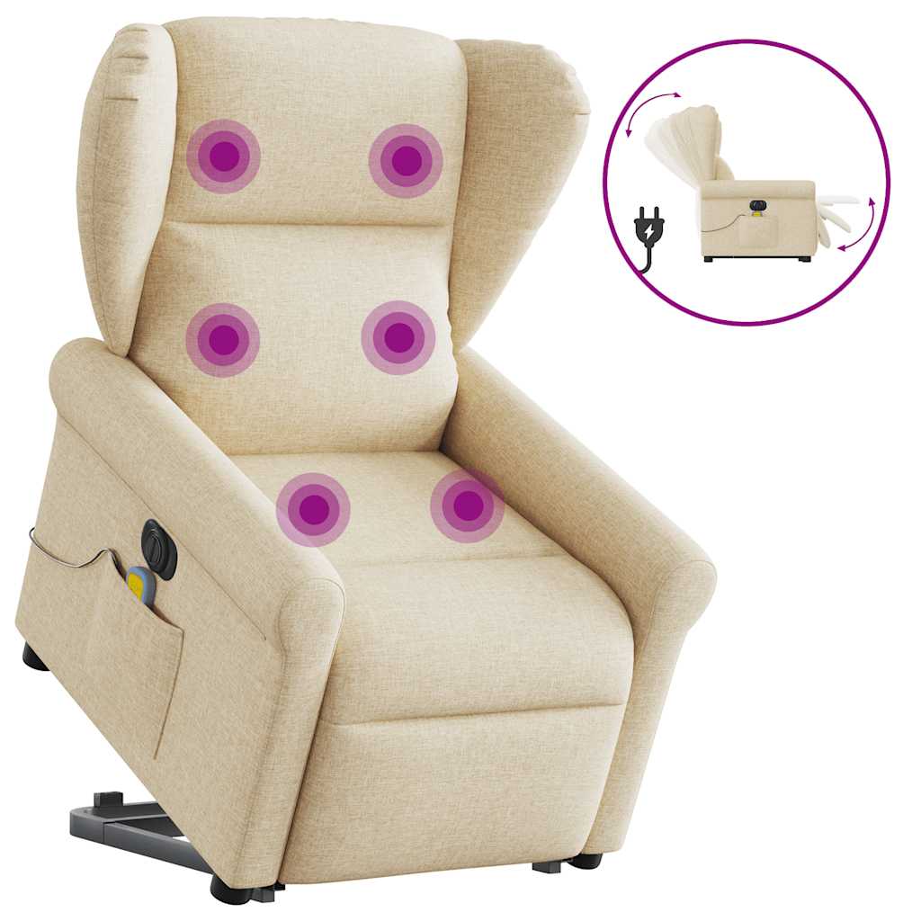 Fauteuil inclinable de massage électrique Crème Tissu Fauteuils vidaXL