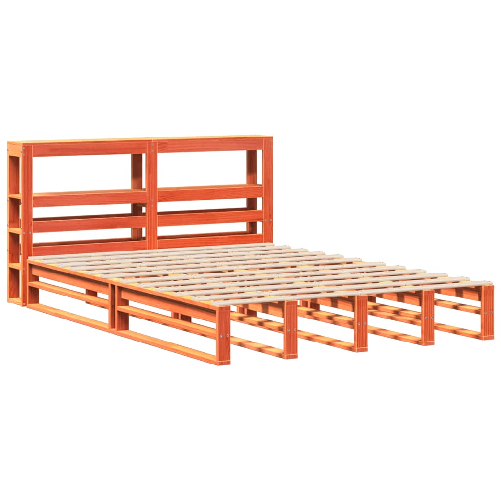 Cadre de lit sans matelas cire marron 135x190cm bois pin massif Lits & cadres de lit vidaXL   