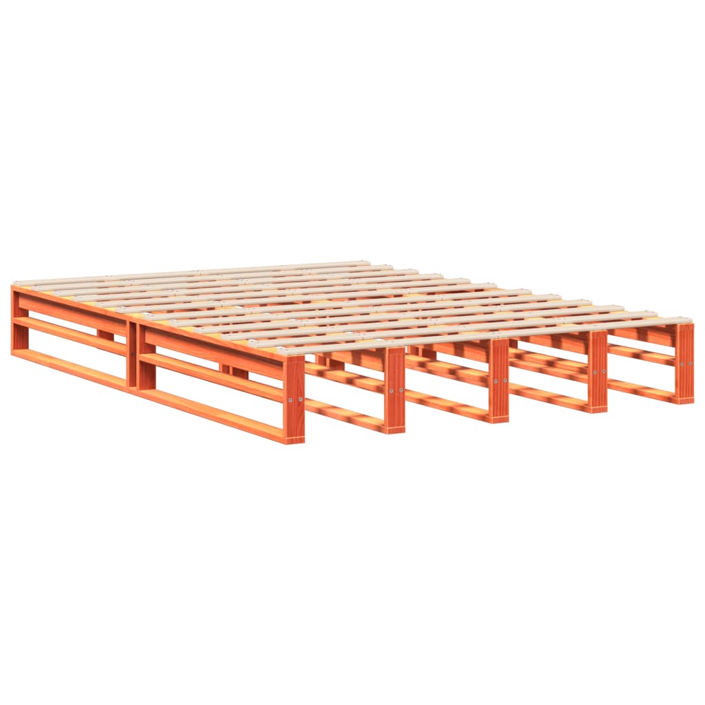 Cadre de lit sans matelas cire marron 135x190cm bois pin massif Lits & cadres de lit vidaXL   