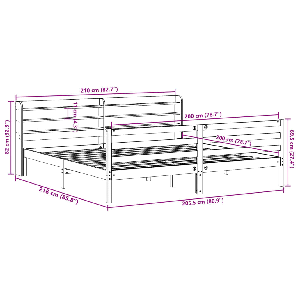 Cadre de lit sans matelas cire marron 200x200cm bois pin massif Lits & cadres de lit vidaXL   