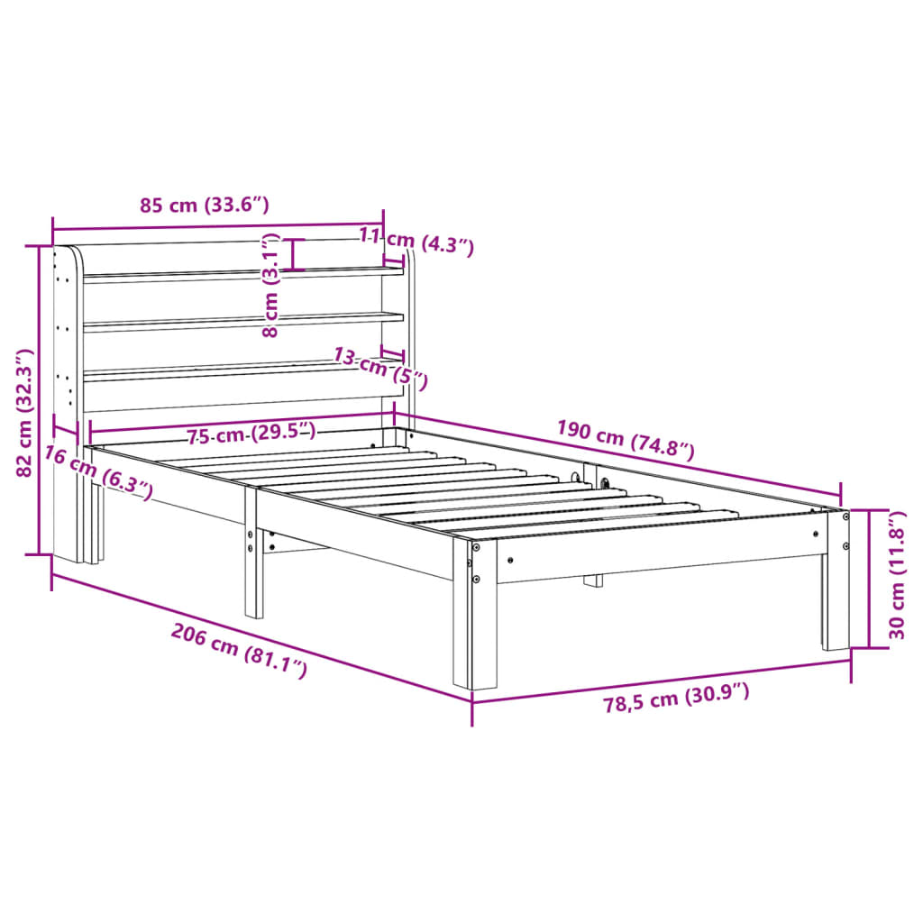 Cadre de lit sans matelas cire marron 75x190 cm bois pin massif Lits & cadres de lit vidaXL   