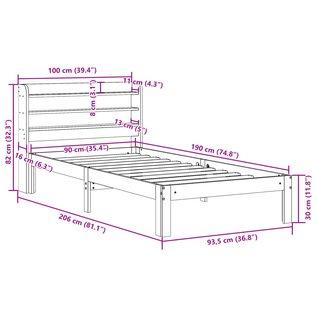 Cadre de lit sans matelas cire marron 90x190 cm bois pin massif Lits & cadres de lit vidaXL   