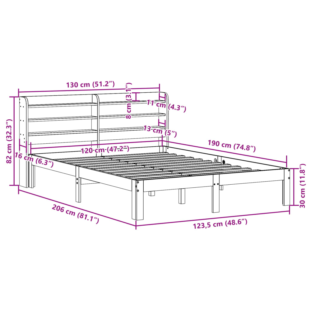 Cadre de lit sans matelas cire marron 120x190cm bois pin massif Lits & cadres de lit vidaXL   