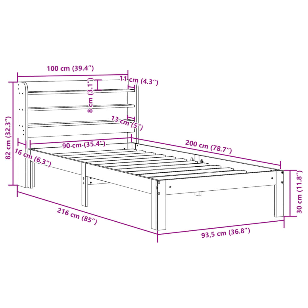 Cadre de lit sans matelas cire marron 90x200 cm bois pin massif Lits & cadres de lit vidaXL   