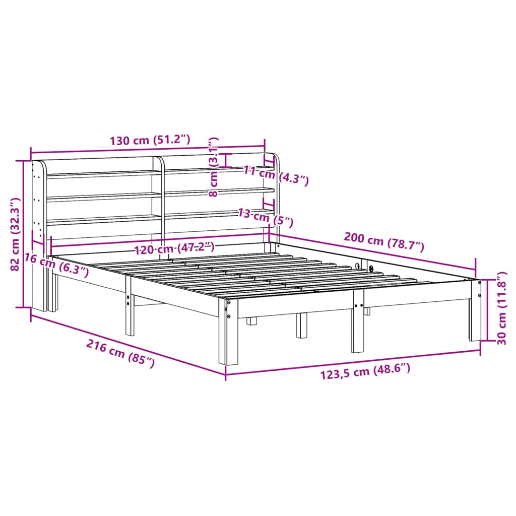 Cadre de lit sans matelas cire marron 120x200cm bois pin massif Lits & cadres de lit vidaXL   