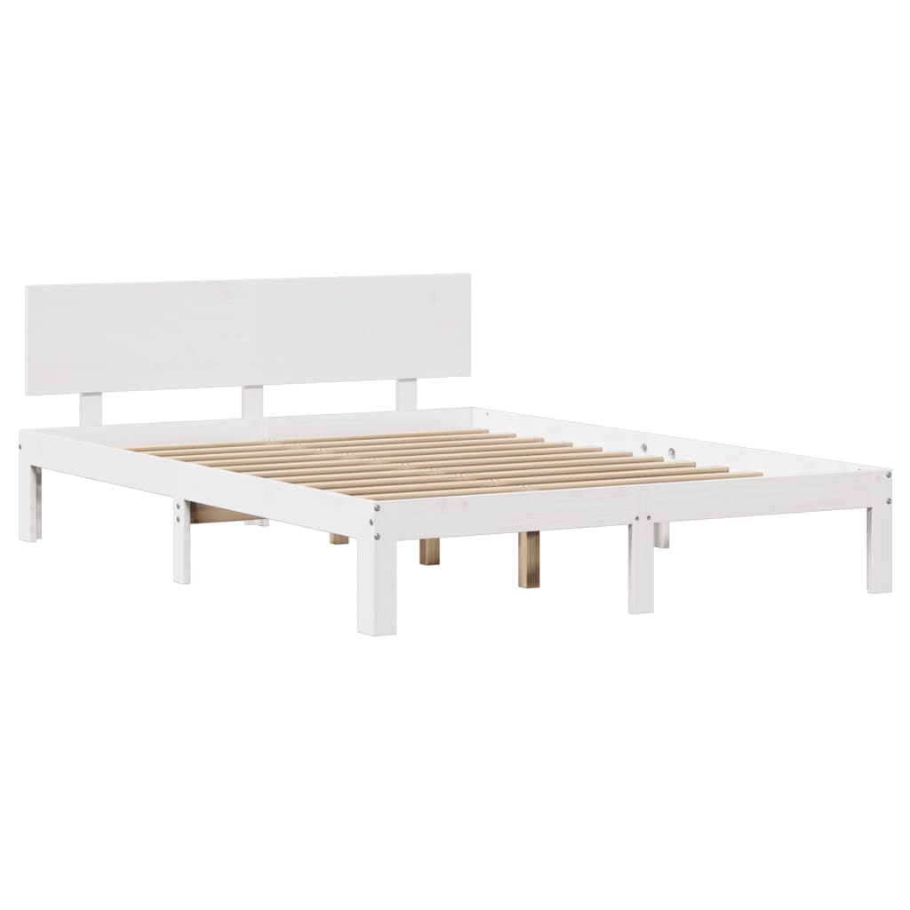 Cadre de lit avec tête de lit blanc 135x190 cm bois pin massif Lits & cadres de lit vidaXL   