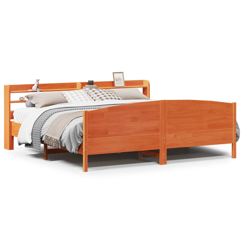 Cadre de lit sans matelas cire marron 200x200cm bois pin massif Lits & cadres de lit vidaXL   