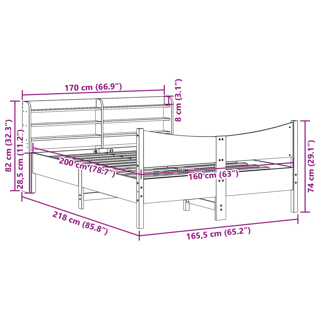 Cadre de lit avec tête de lit blanc 160x200 cm bois pin massif Lits & cadres de lit vidaXL   