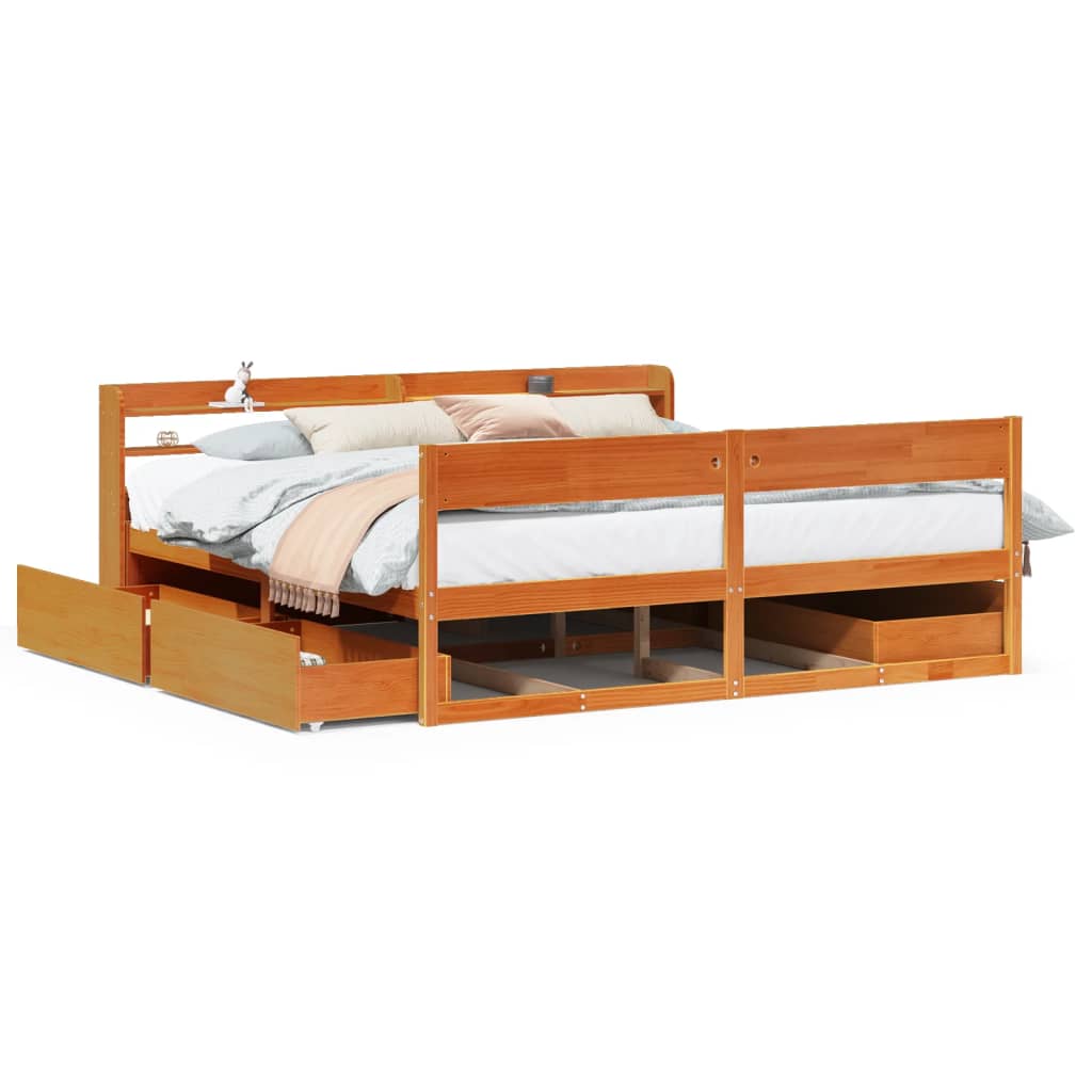 Cadre de lit sans matelas cire marron 200x200cm bois pin massif Lits & cadres de lit vidaXL   