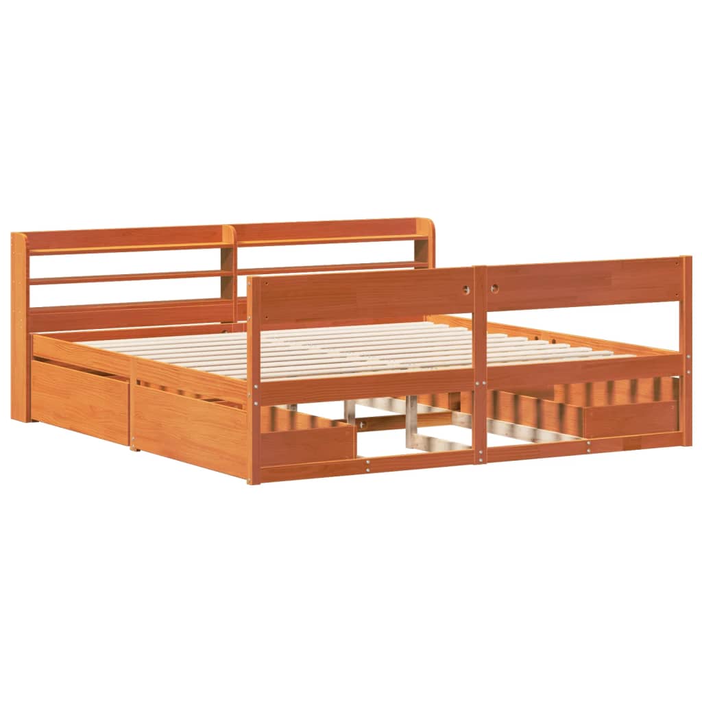 Cadre de lit sans matelas cire marron 200x200cm bois pin massif Lits & cadres de lit vidaXL   