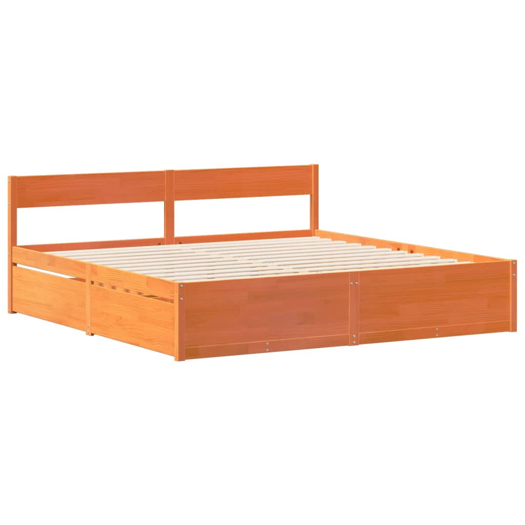 Cadre de lit sans matelas cire marron 200x200cm bois pin massif Lits & cadres de lit vidaXL   