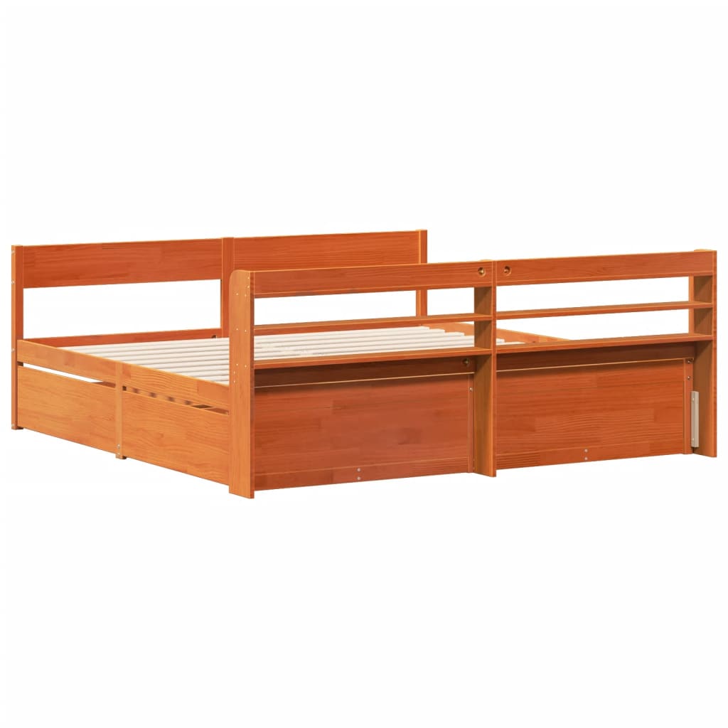 Cadre de lit sans matelas cire marron 200x200cm bois pin massif Lits & cadres de lit vidaXL   