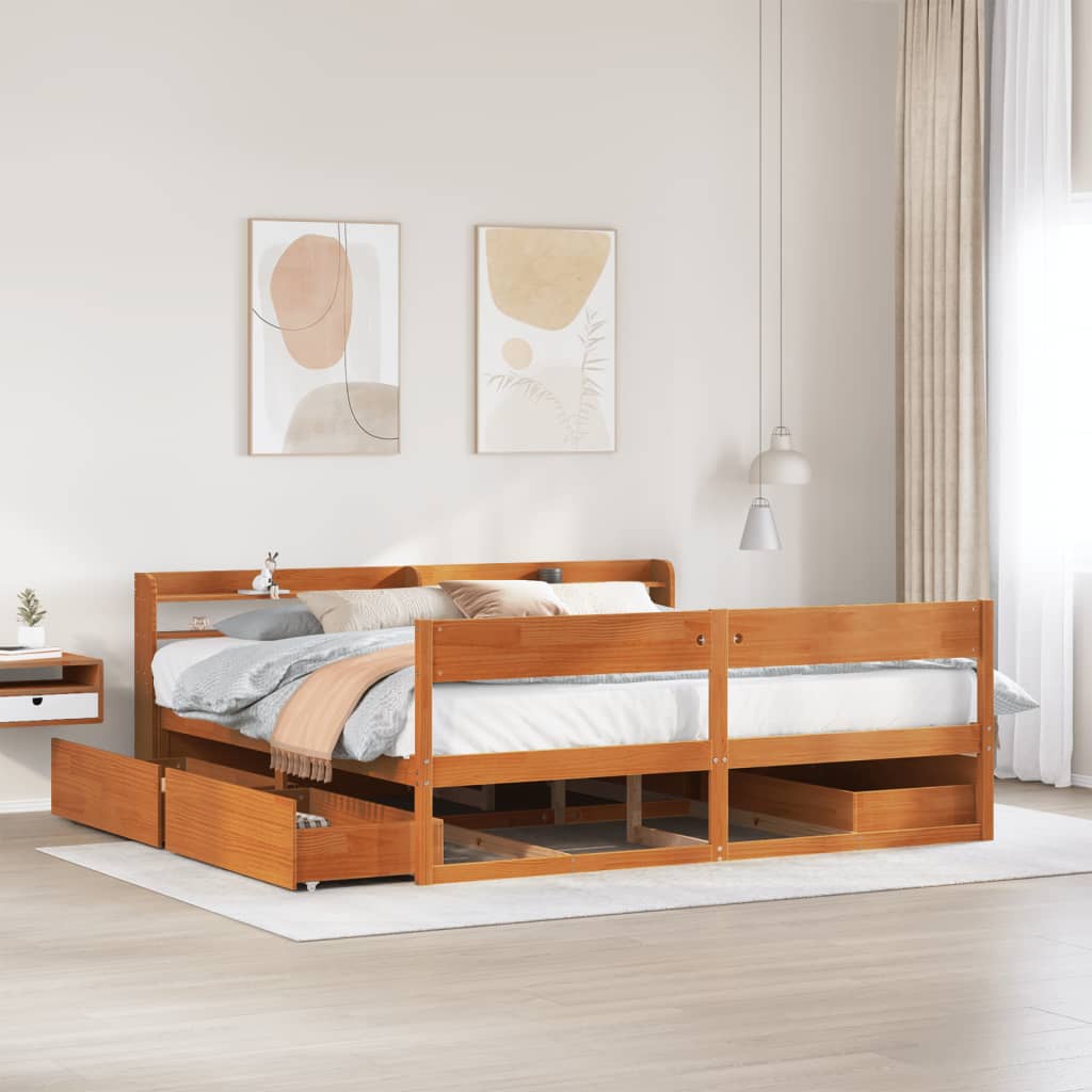 Cadre de lit sans matelas cire marron 200x200cm bois pin massif Lits & cadres de lit vidaXL   