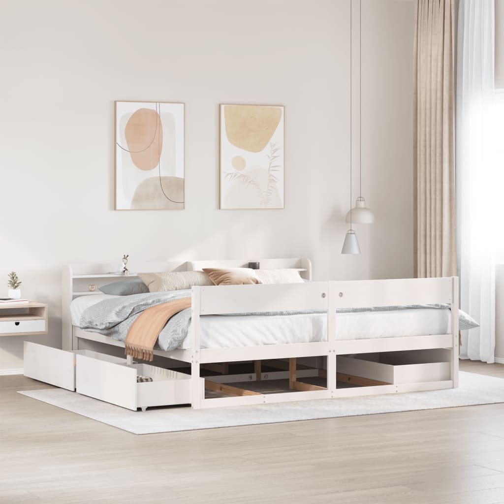 Cadre de lit sans matelas blanc 180x200 cm bois massif de pin Lits & cadres de lit vidaXL   