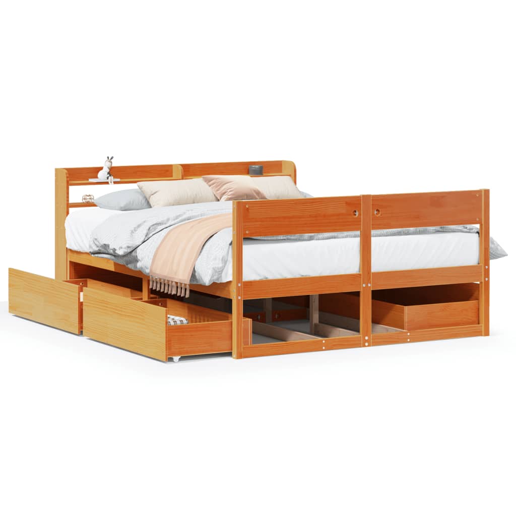 Cadre de lit sans matelas cire marron 160x200cm bois pin massif Lits & cadres de lit vidaXL   