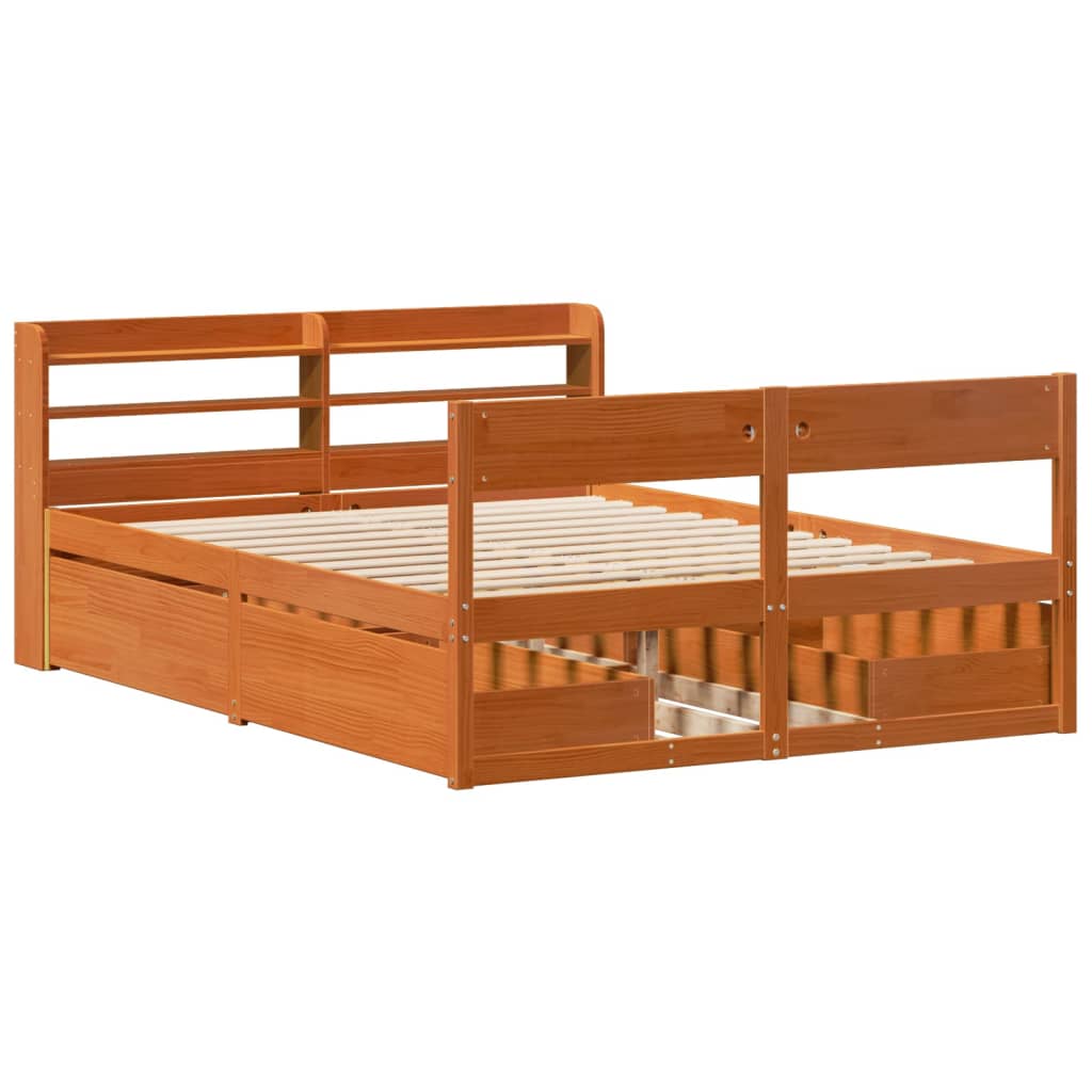 Cadre de lit sans matelas cire marron 160x200cm bois pin massif Lits & cadres de lit vidaXL   