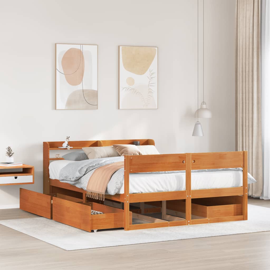 Cadre de lit sans matelas cire marron 160x200cm bois pin massif Lits & cadres de lit vidaXL   