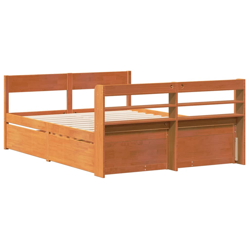 Cadre de lit sans matelas cire marron 150x200cm bois pin massif Lits & cadres de lit vidaXL   