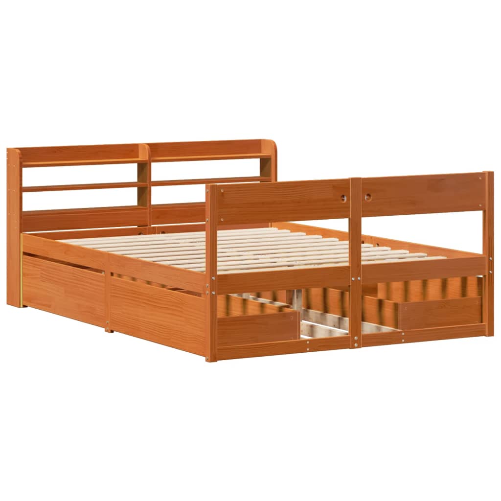 Cadre de lit sans matelas cire marron 120x200cm bois pin massif Lits & cadres de lit vidaXL   