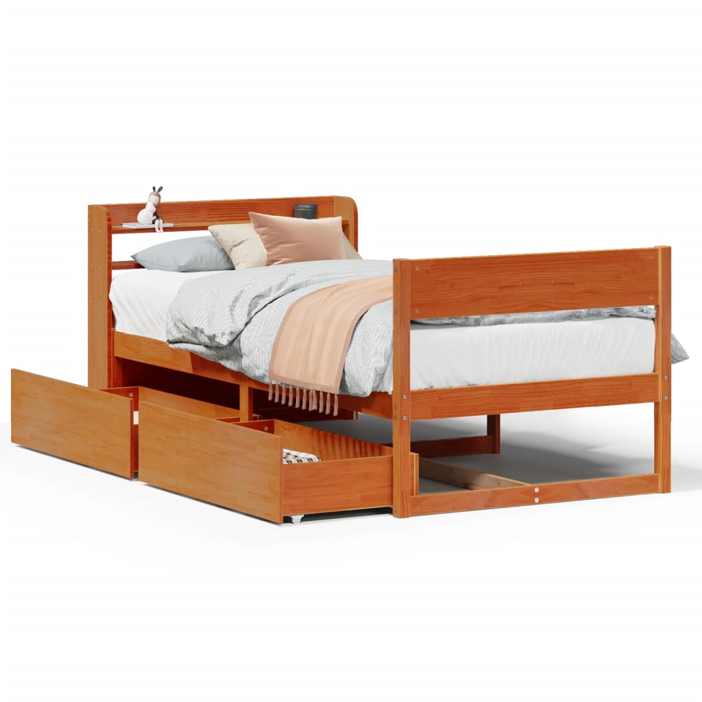 Cadre de lit sans matelas cire marron 100x200cm bois pin massif Lits & cadres de lit vidaXL   