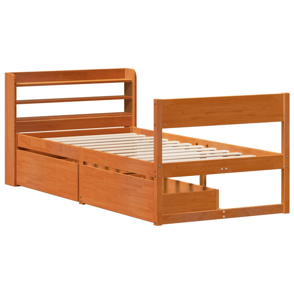 Cadre de lit sans matelas cire marron 100x200cm bois pin massif Lits & cadres de lit vidaXL   