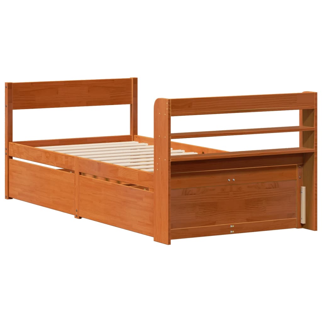 Cadre de lit sans matelas cire marron 100x200cm bois pin massif Lits & cadres de lit vidaXL   