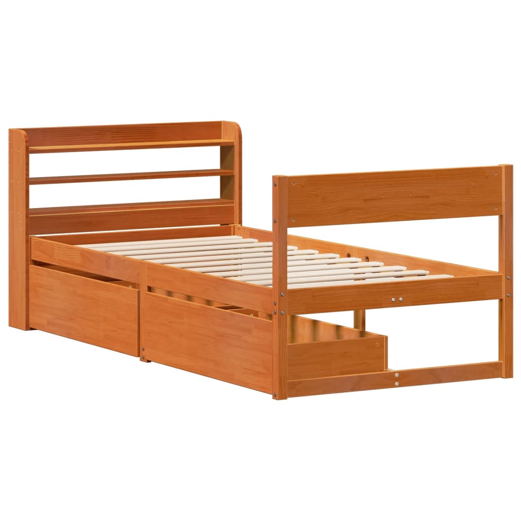 Cadre de lit sans matelas cire marron 90x200 cm bois pin massif Lits & cadres de lit vidaXL   