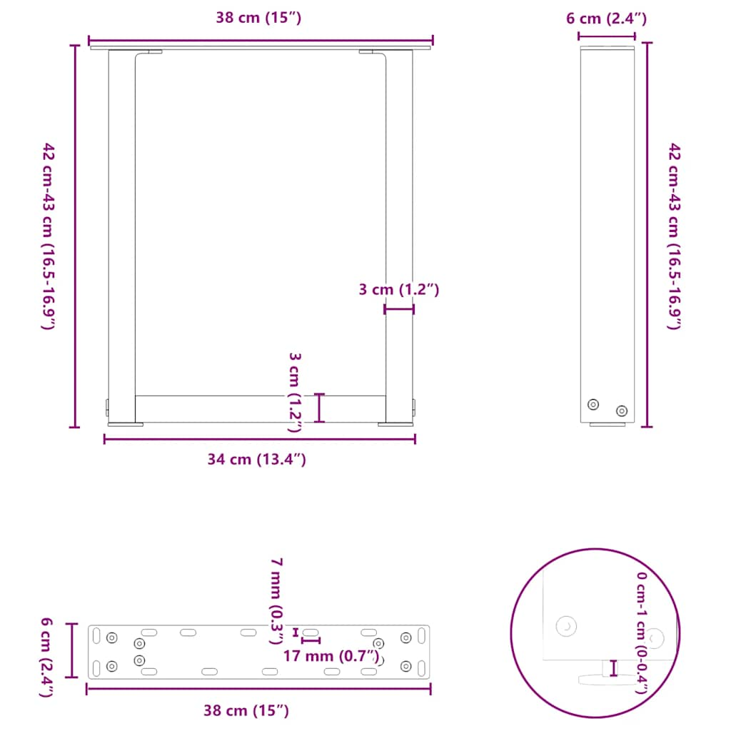 Pieds de table basse forme de U 2 pcs noir 38x(42-43) cm acier Pieds de table vidaXL