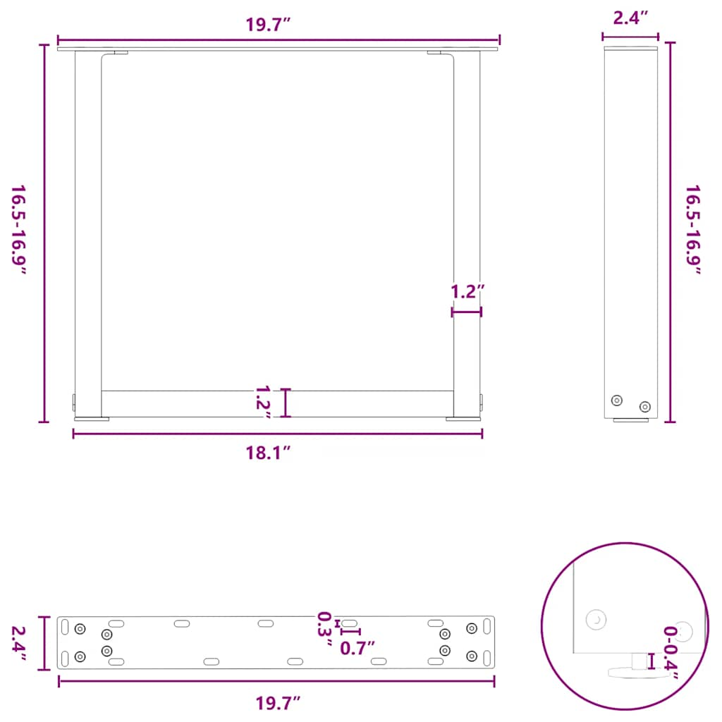 Pieds de table basse forme de U 2 pcs noir 50x(42-43) cm acier Pieds de table vidaXL