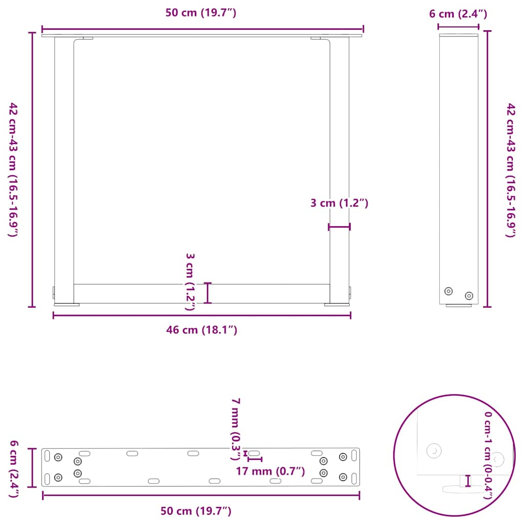 Pieds de table basse forme de U 2 pcs noir 50x(42-43) cm acier Pieds de table vidaXL