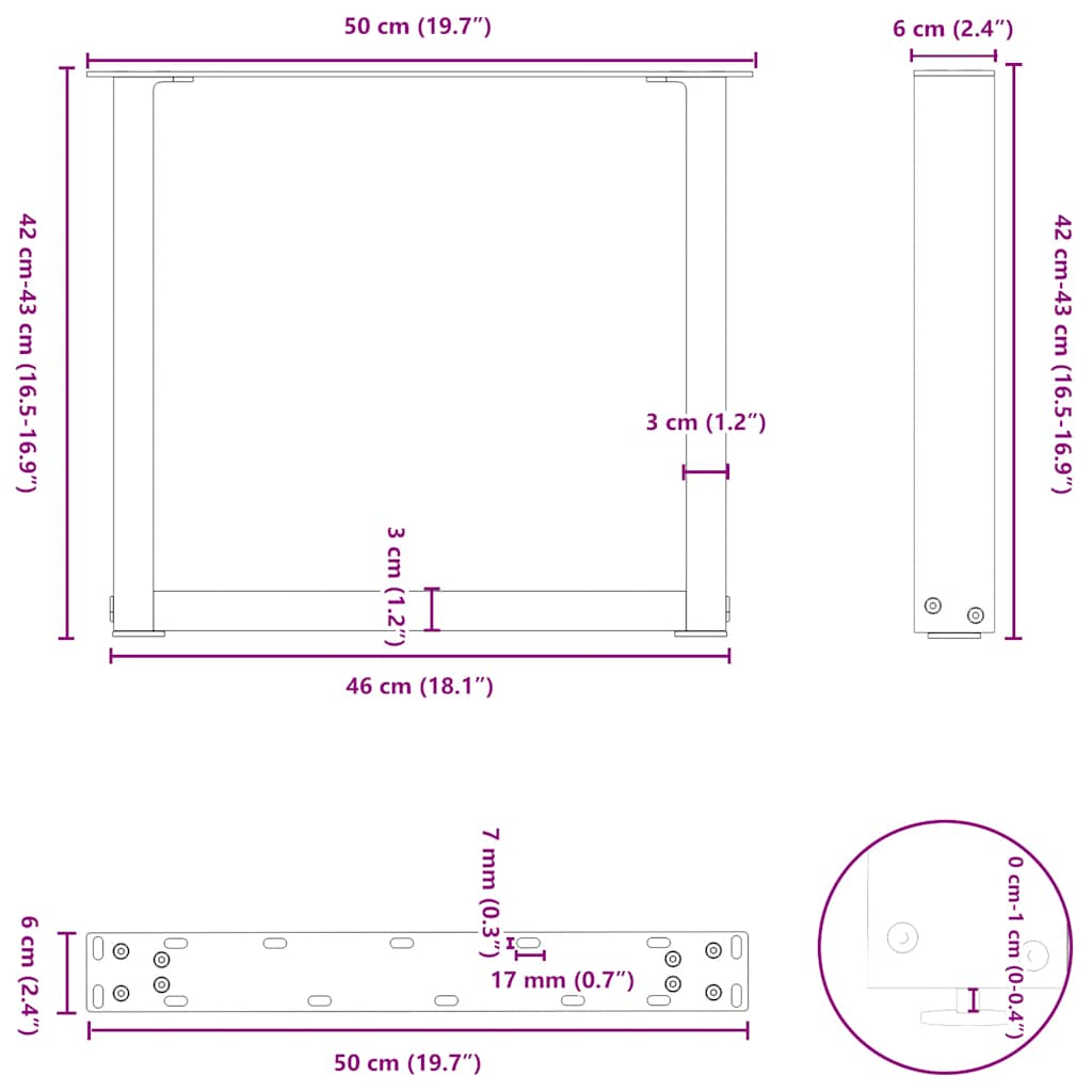 Pieds de table basse forme de U 2 pcs anthracite 50x(42-43) cm Pieds de table vidaXL