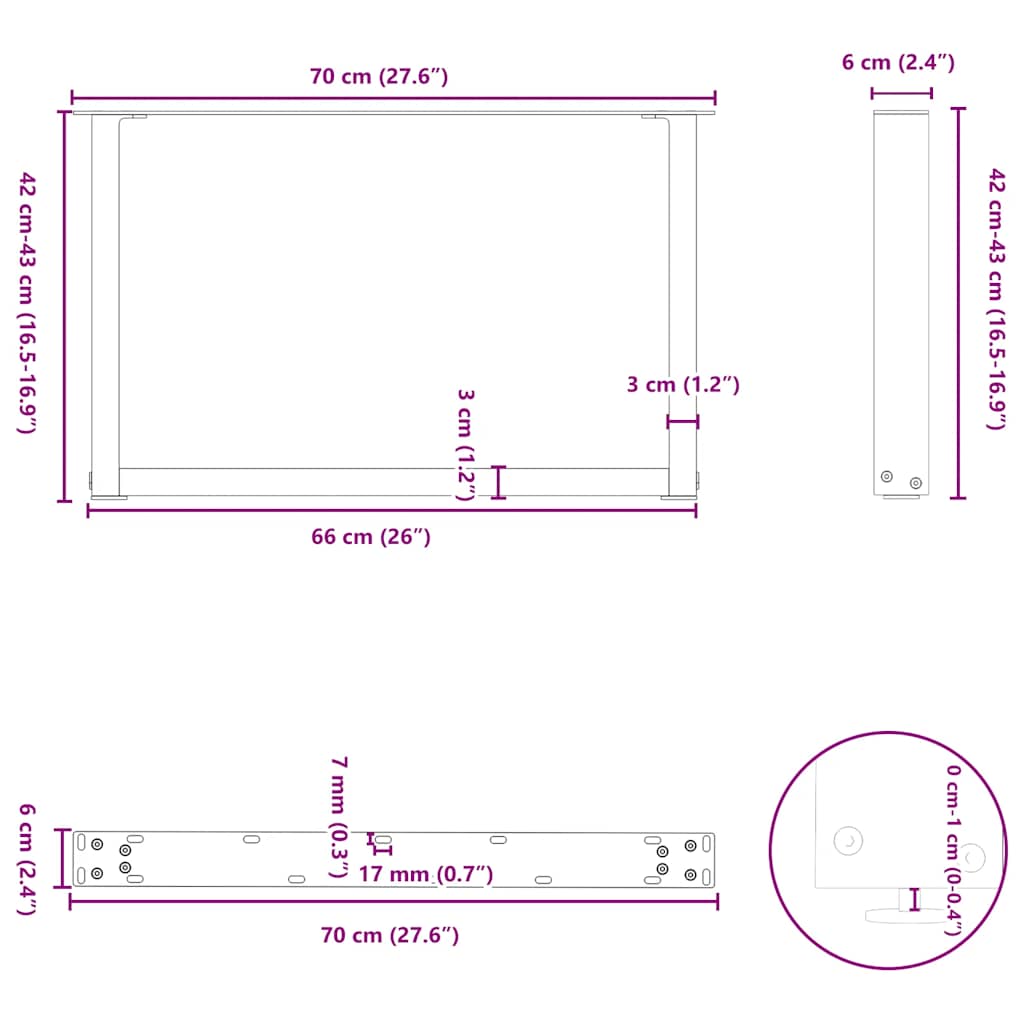 Pieds de table basse forme de U 2 pcs anthracite 70x(42-43) cm Pieds de table vidaXL