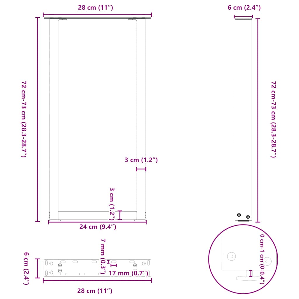 Pieds de table basse forme de U 2 pcs anthracite 28x(72-73) cm Pieds de table vidaXL