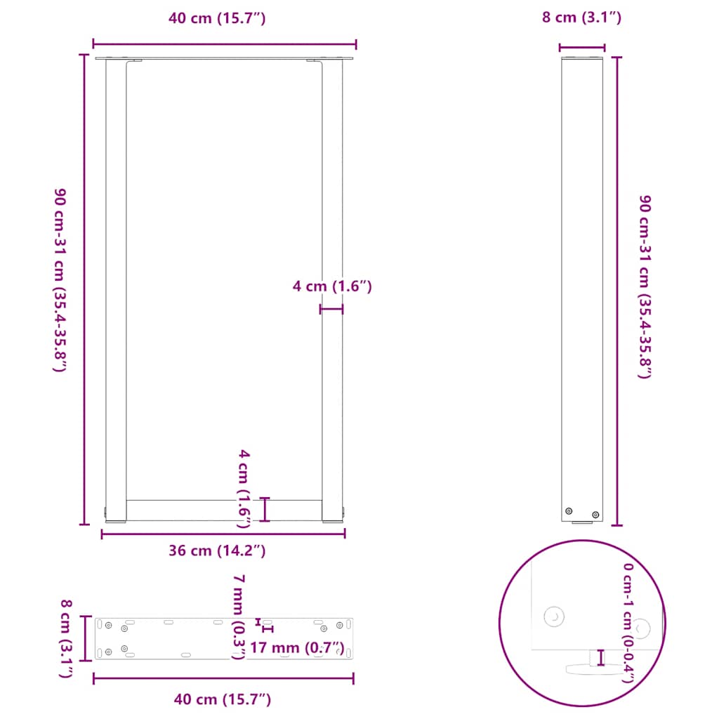 Pieds de table basse forme de U 2 pcs anthracite 40x(90-91) cm Pieds de table vidaXL