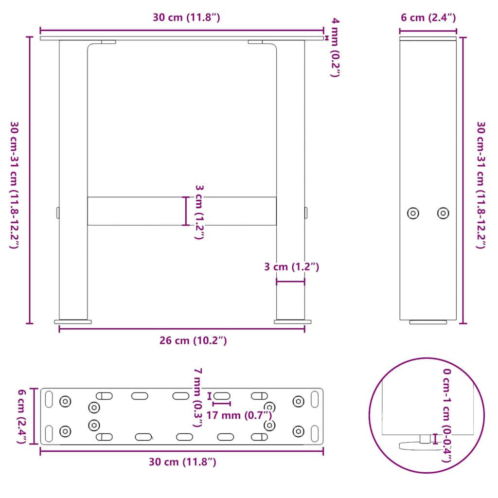 Pieds de table basse noir 2 pcs 30×30 cm acier Pieds de table vidaXL   