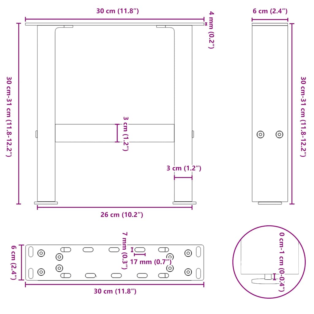 Pieds de table basse anthracite 2 pcs 30×30 cm acier Pieds de table vidaXL   