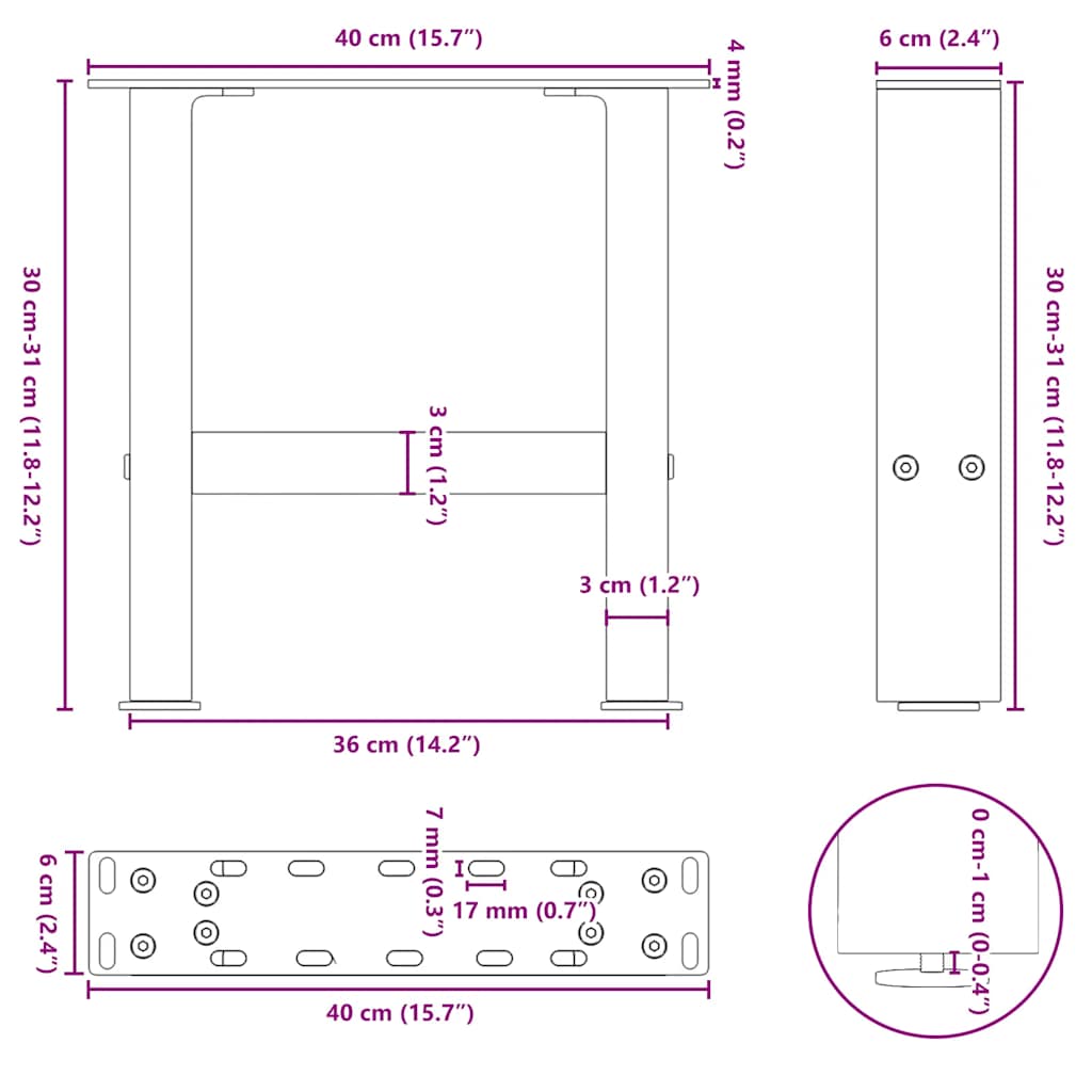 Pieds de table basse anthracite 2 pcs 30×40 cm acier Pieds de table vidaXL   