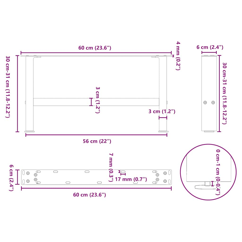 Pieds de table basse blanc 2 pcs 30×60 cm acier Pieds de table vidaXL   